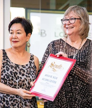 Anna Ngai, Jane Close Conoley hold proclamation from senate