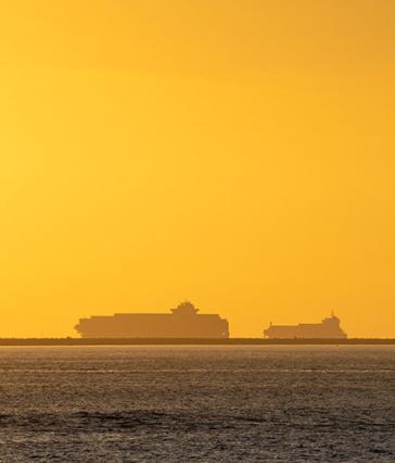Ships in the distance during golden hour