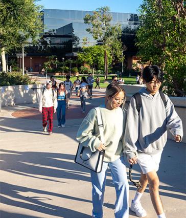 Students walking across campus