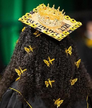 Mortarboard and hair at Black Celebration