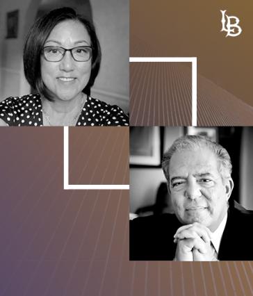 A graphic with portraits of Izumi Hara and Bob Foster