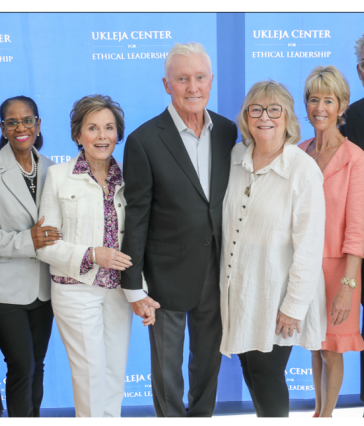 Melanie Larsen, Kathleen Lacey, Karyn Scissum Gunn, Louise Shakarian Ukleja, Mick Ukleja, Jane Close Conoley, Janey Roeder, Darick Simpson, and Christopher Lengyel at the center’s 20th anniversary celebration