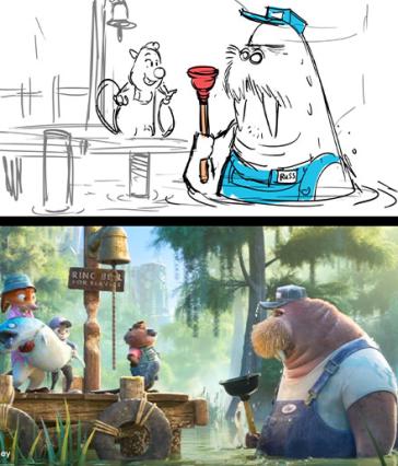 Storyboard and completed scene from "Zootopia 2"