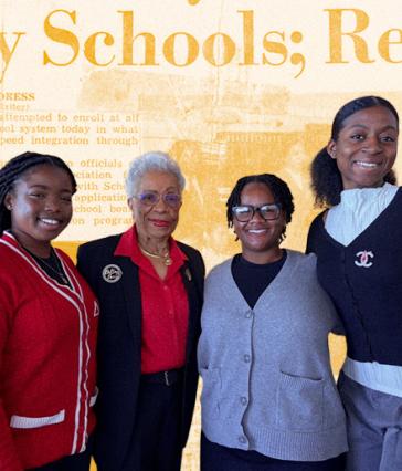 Patricia Newby, center, surrounded by CSULB Black students
