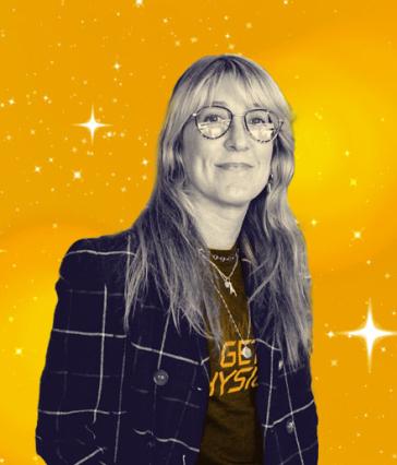 Decorative image of person against yellow background