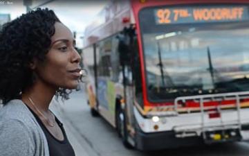 Employee at bus stop