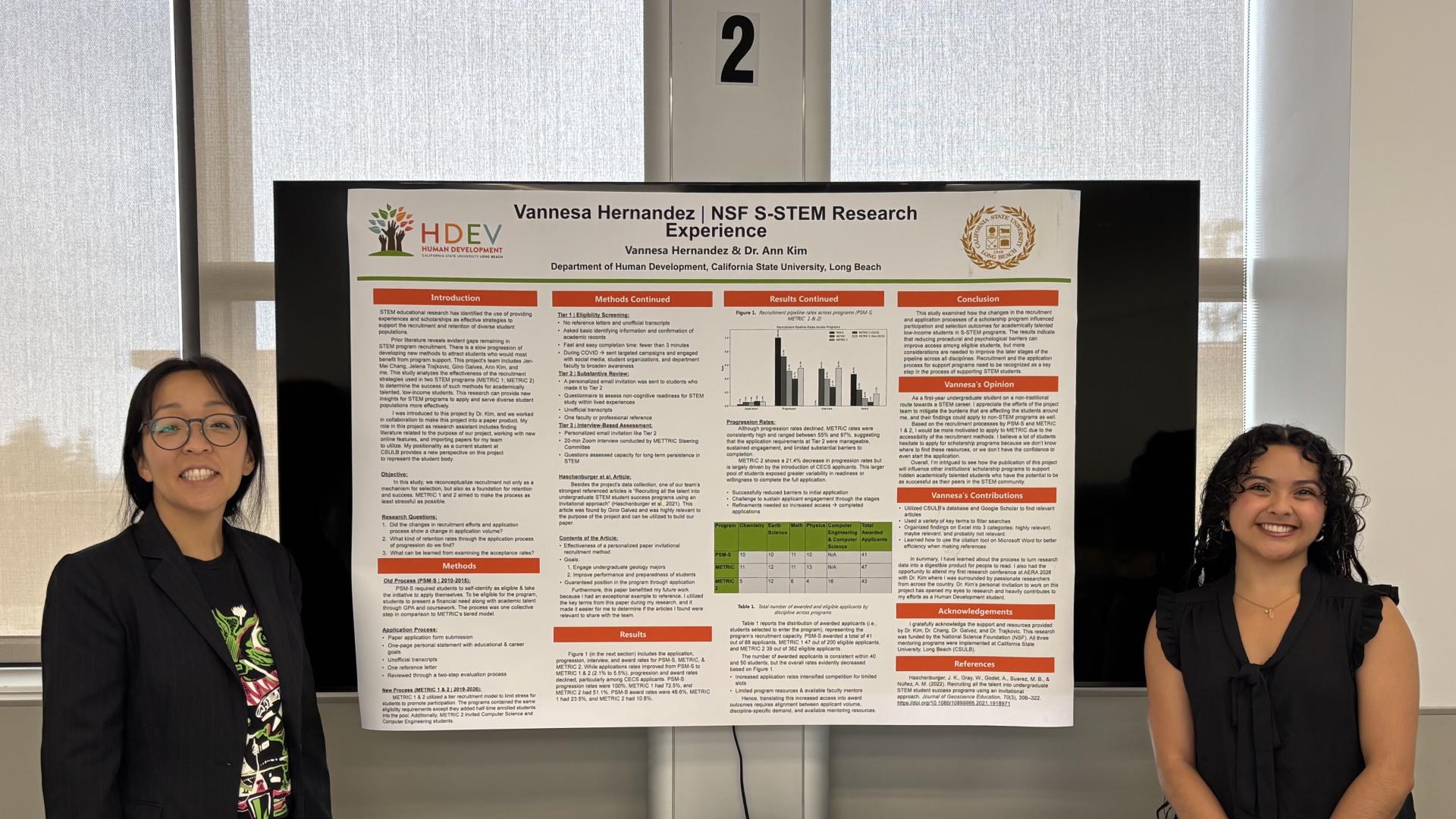 Dr. Ann Kim with student V. Hernandez in front of their research poster