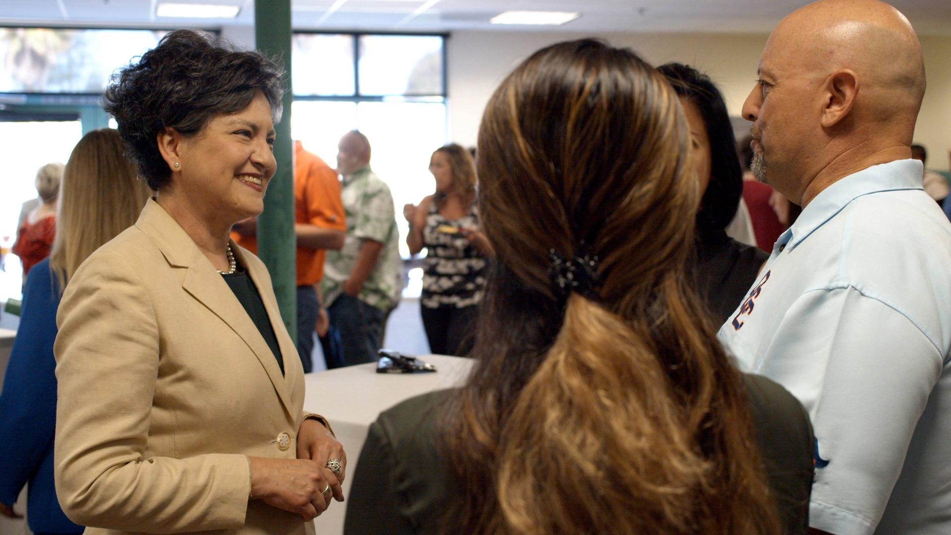 Angelica Suarez, left, is president of Orange Coast College