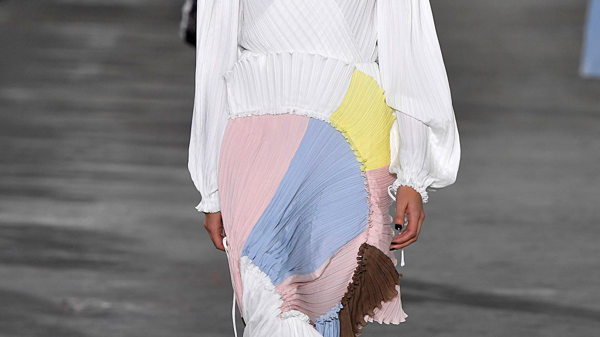 Bright colors add to this fun shirred skirt designed by Phillip Lim.