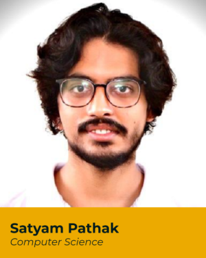 Portrait of Satyam Pathak with yellow banner underneath.