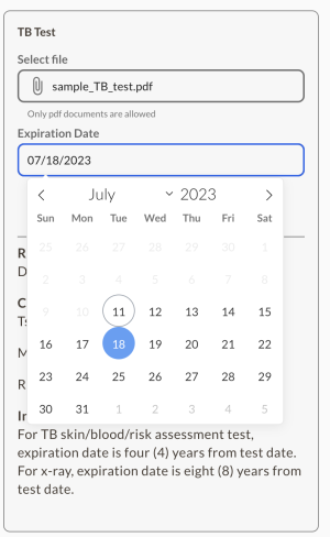 TB Test Expiration tab screenshot TB Test Expiration tab screenshot