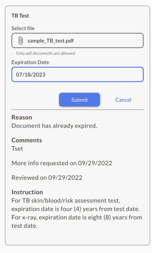 TB Test submit button screenshot
