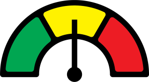 Yellow "Cool Off" Reading Curved Gauge with Arrow Indicating Yellow Temperature Level