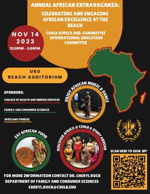 African Extravaganza Event held on November 14 from 12:30 pm to 2 pm in the USU Auditorium