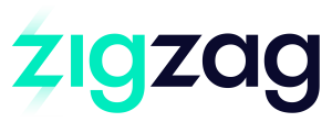 zigzag logo- zig is in green font zag is in black font