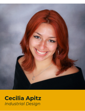 Portrait of Cecilia Apitz with yellow banner underneath.