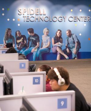 Students using computers at the Spidell Technology Center