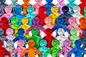 multi-colored people shaped cutouts