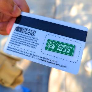 Overflow Shuttle sticker on student ID card