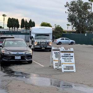 Campus shuttle in overflow lot