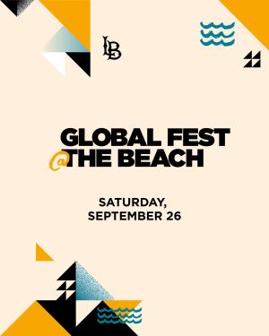 Global Fest @ The Beach event flyer beige background with hand drawn elements