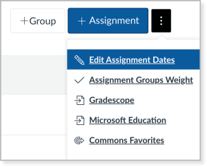 view of edit assignment dates button in gradescope