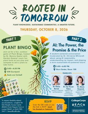 a flyer with text saying rooted in tomorrow