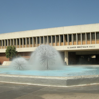 The fountains in front of Brotman Hall