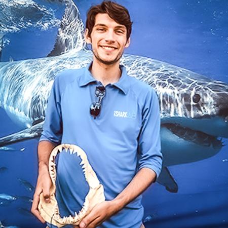 Shark Lab Field Technician and grad student Zach Merson Shark Lab Field Technician and grad student Zach Merson with the jawbone of a shark