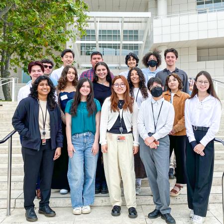 Students from various universities stand on steps in front of the Getty Center Students from various universities stand on steps in front of the Getty Center