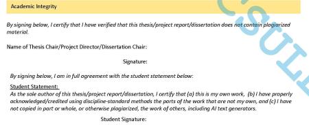 Screenshot of student statement in form