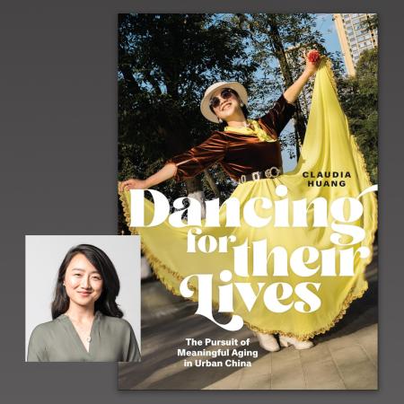 Claudia Huang with book "Dancing for Their Lives" Person appears alongside book cover