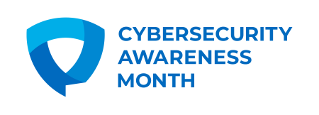 Blue Ribbon Shield with text "Cybersecurity Awareness Month"