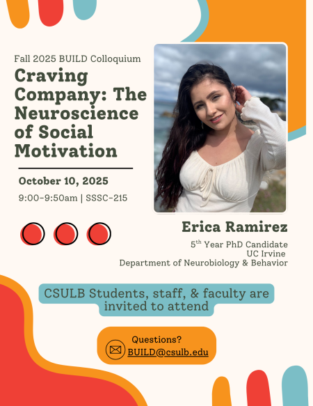 Flyer of BUILD Colloquium Speaker, Erica Ramirez with event details