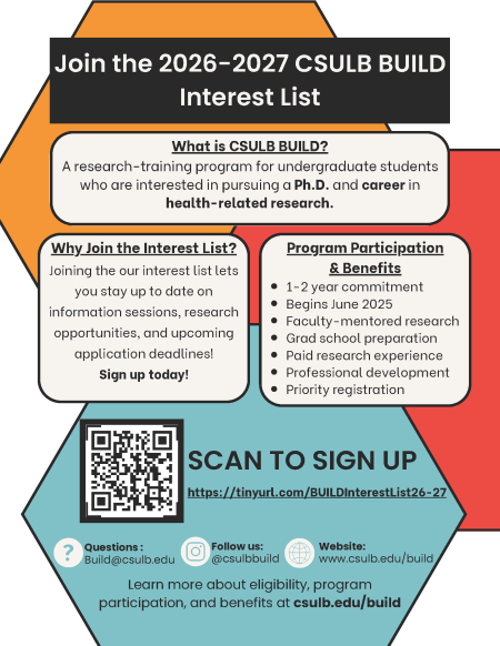 BUILD Interest List Flyer containing information about the BUILD program, QR code, and contact information