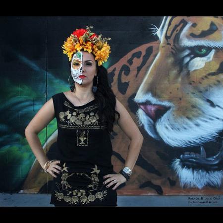 CSULB faculty member Felicia Montes in Día de los Muertos makeup CSULB faculty member Felicia Montes in Día de los Muertos makeup