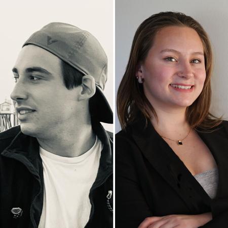 Two portrait photos appear side by side showing two different people facing the camera.