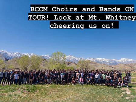 BCCM Choirs and Bands group at Mount Whitney.