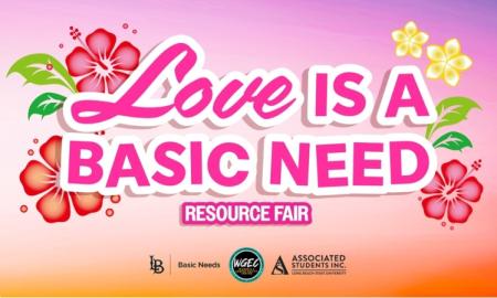 graphic with text, "love is a basic need resource fair" with flowers