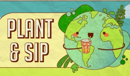 graphic of an earth holding a drink