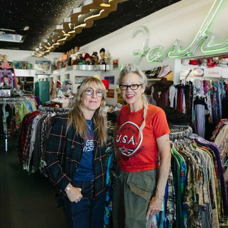 Parris, left, and Kathleen Schaaf, who opened Meow on Retro Row in 1986. Schaaf worked closely with Parris to source clothes for "Stranger Things," as she has done for other Hollywood productions, such as "Seinfeld" and "Mad Men." 