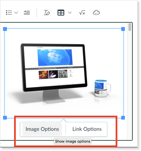 view of image options box