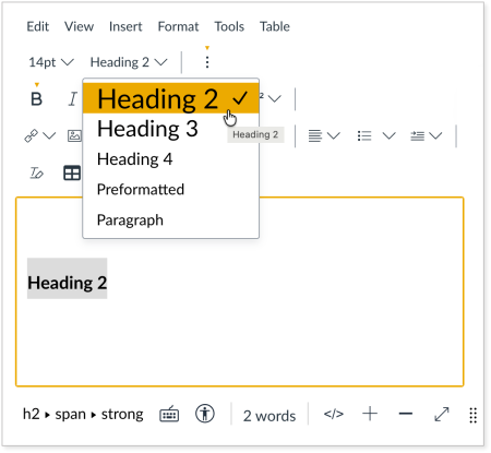 view of rich content editor interface