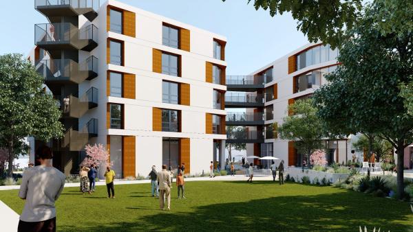 A rendering of the new La Playa Hall student housing project. 