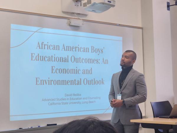 David Ifediba presents his research at the Student Research Competition.