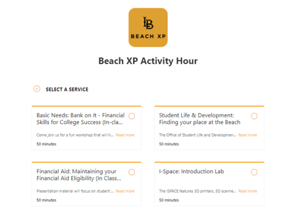 Beach XP Microsoft Bookings Activity Hour Screenshot of Beach XP Microsoft Bookings interface.