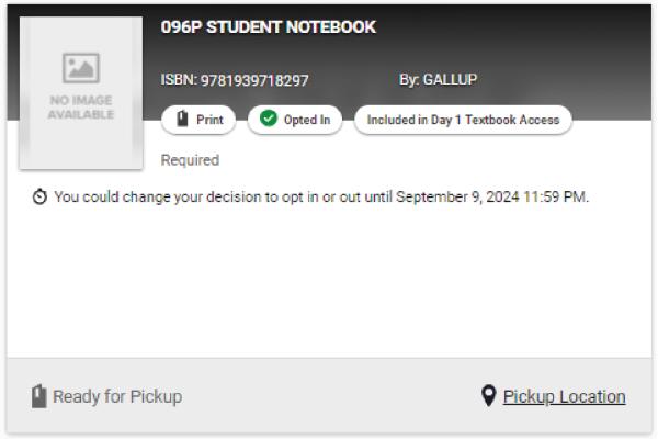 D1TA Physical Textbooks Example Example of a physical textbook in Canvas available for students opted into D1TA. It shows PRINT as the icon for the book.