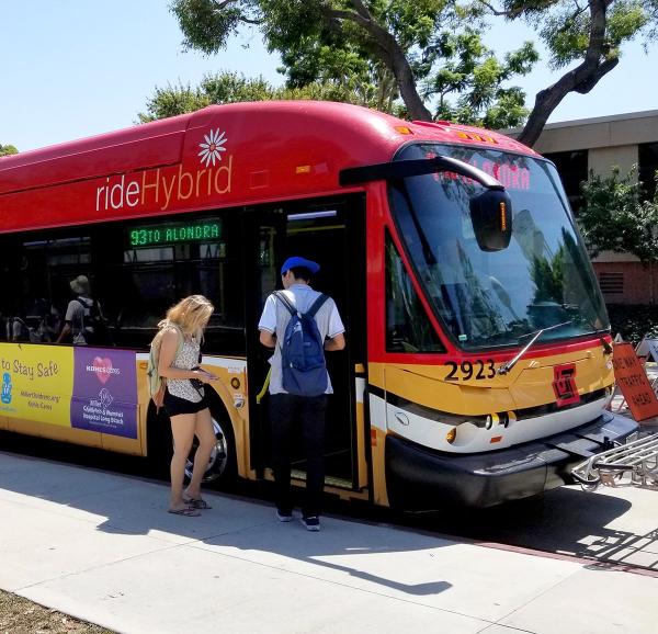 Students boarding a Long Beach Transit Bus