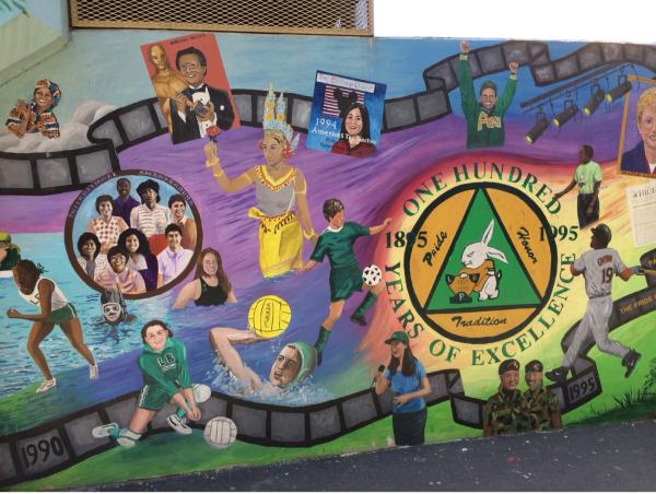 3An art teacher at Poly High commissioned a student to add Nguyen to a school mural (top, center) after she won the Disney outstanding teacher awards. 