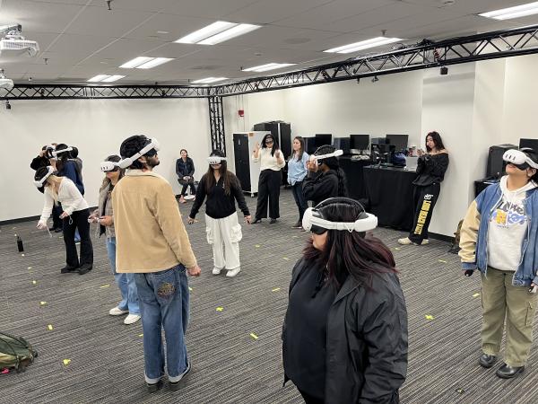 Students use VR goggles